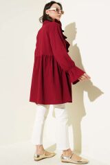 Kadın Fırfırlı Bağlamalı Kimono Bordo - L/XL