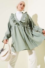Kadın Fırfırlı Bağlamalı Kimono Çağla Yeşili - L/XL