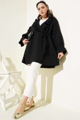 Kadın Fırfırlı Bağlamalı Kimono Siyah - L/XL