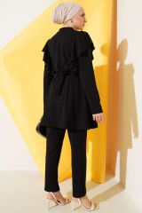 Kadın Omuz Fırfırlı Düğme Detaylı İkili Takım Siyah - M