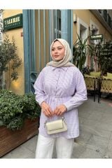 Kadın Çizgili Bel Bağlamalı Gömlek Mor - S