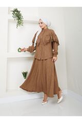Kadın Dantel Detaylı Etekli Takım Kahverengi - S/M