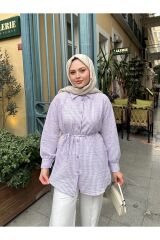 Kadın Çizgili Bel Bağlamalı Gömlek Mor - M