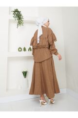 Kadın Dantel Detaylı Etekli Takım Kahverengi - L/XL