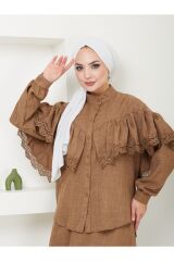 Kadın Dantel Detaylı Etekli Takım Kahverengi - L/XL