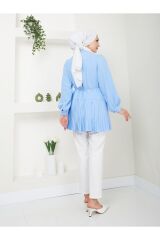 Kadın Önü Düğmeli Piliseli Prenses Kol Tesettür Tunik Mavi - 2XL