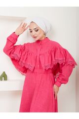 Kadın Dantel Detaylı Etekli Takım Fuşya - S/M