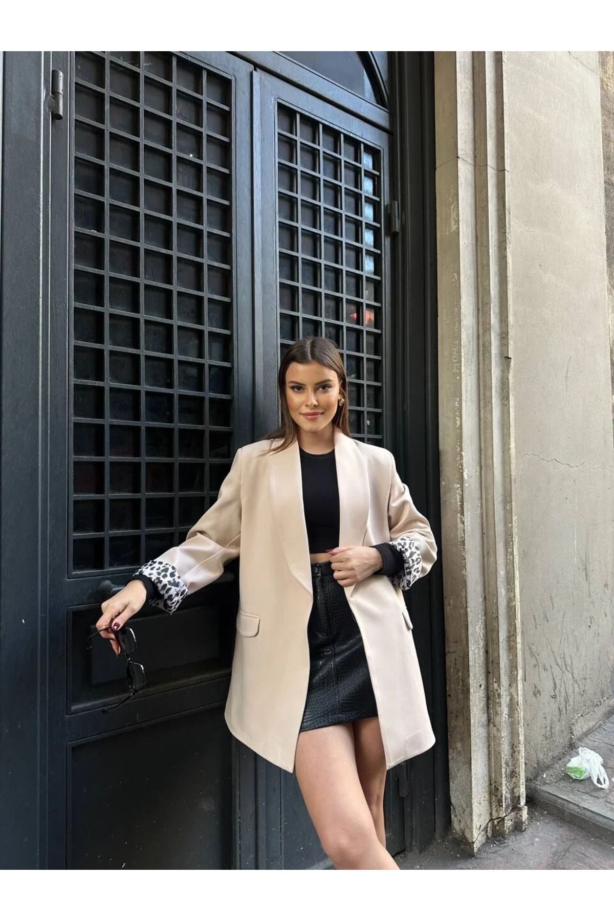Kadın Leopar Desenli Astarlı Blazer Ceket