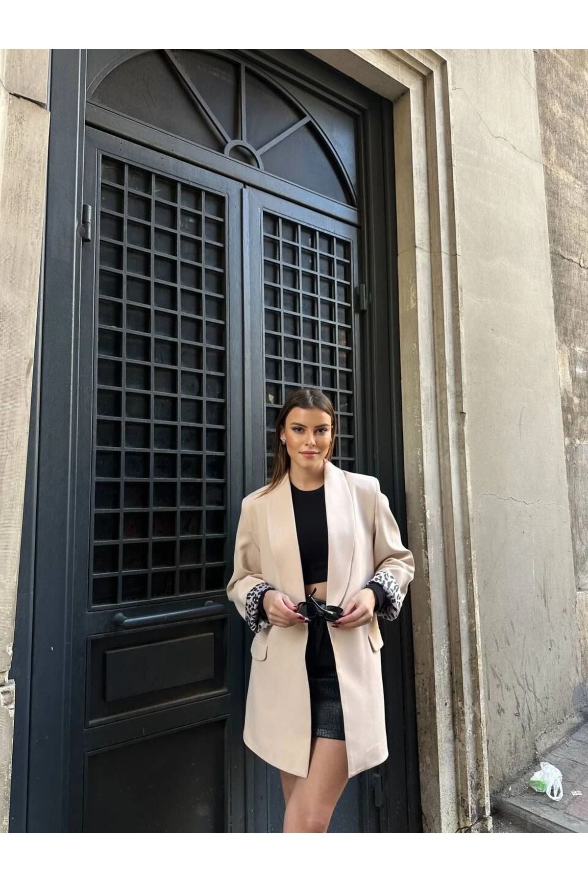 Kadın Leopar Desenli Astarlı Blazer Ceket