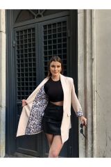 Kadın Leopar Desenli Astarlı Blazer Ceket