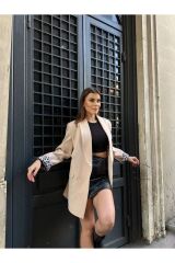 Kadın Leopar Desenli Astarlı Blazer Ceket