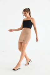Kadın Yırmaçlı Mini Etek Bej - XL