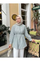 Kadın Çizgili Bel Bağlamalı Gömlek Yeşil - 2XL