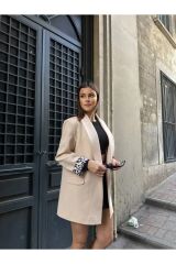 Kadın Leopar Desenli Astarlı Blazer Ceket Bej - M