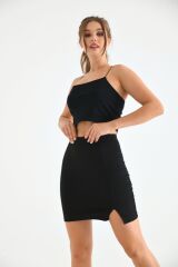Kadın Yırmaçlı Mini Etek Siyah - XL