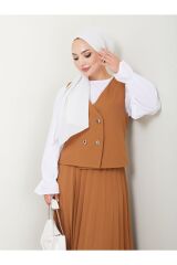 Kadın Piliseli Etekli Yelekli  2 Parça Tesettür Takım TABA - L/XL