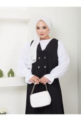 Kadın Piliseli Etekli Yelekli  2 Parça Tesettür Takım Siyah - L/XL