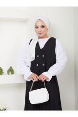 Kadın Piliseli Etekli Yelekli  2 Parça Tesettür Takım Siyah - S/M