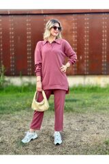 Polo Yaka 2 İplik Pantolonlu Takım Kiremit - XL