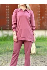 Polo Yaka 2 İplik Pantolonlu Takım Kiremit - XL