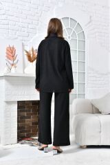 Kadın Göğüs Cepli Geniş Paça Pantolunlu Takım