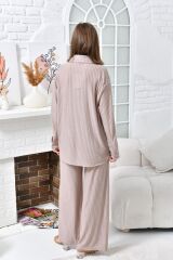 Kadın Göğüs Cepli Geniş Paça Pantolunlu Takım Taş - S