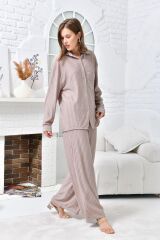 Kadın Göğüs Cepli Geniş Paça Pantolunlu Takım Taş - XL
