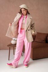 Kadın Astarlı Yün Blazer Ceket Krem - L