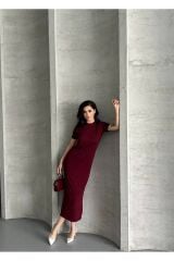 Kadın Modal Kumaş Basic Elbise Bordo - L
