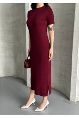 Kadın Modal Kumaş Basic Elbise Bordo - L