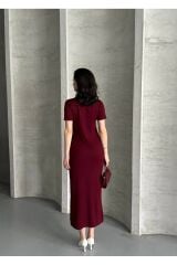 Kadın Modal Kumaş Basic Elbise Bordo - L