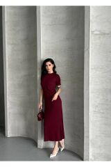 Kadın Modal Kumaş Basic Elbise Bordo - L