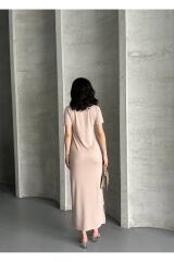 Kadın Modal Kumaş Basic Elbise Bej - S
