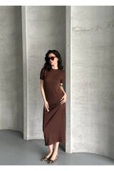 Kadın Modal Kumaş Basic Elbise Kahverengi - L
