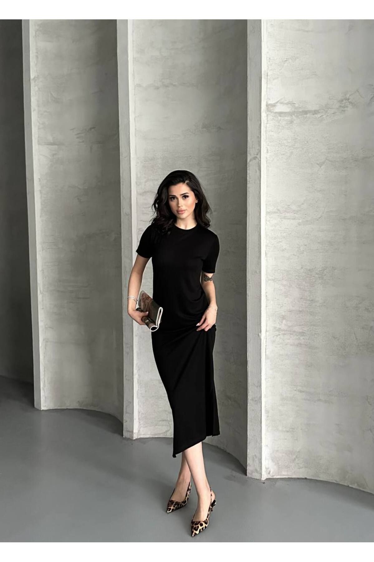 Kadın Modal Kumaş Basic Elbise Siyah - S