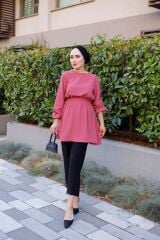 Kadın Bel Ve Kol Büzgülü Ayrobin Tunik Fuşya - 38