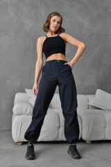 Kadın Beli Lastikli Paraşüt Pantolon Siyah - 36