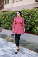 Kadın Bel Ve Kol Büzgülü Ayrobin Tunik Fuşya - 40