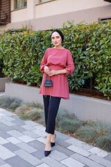 Kadın Bel Ve Kol Büzgülü Ayrobin Tunik Fuşya - 40