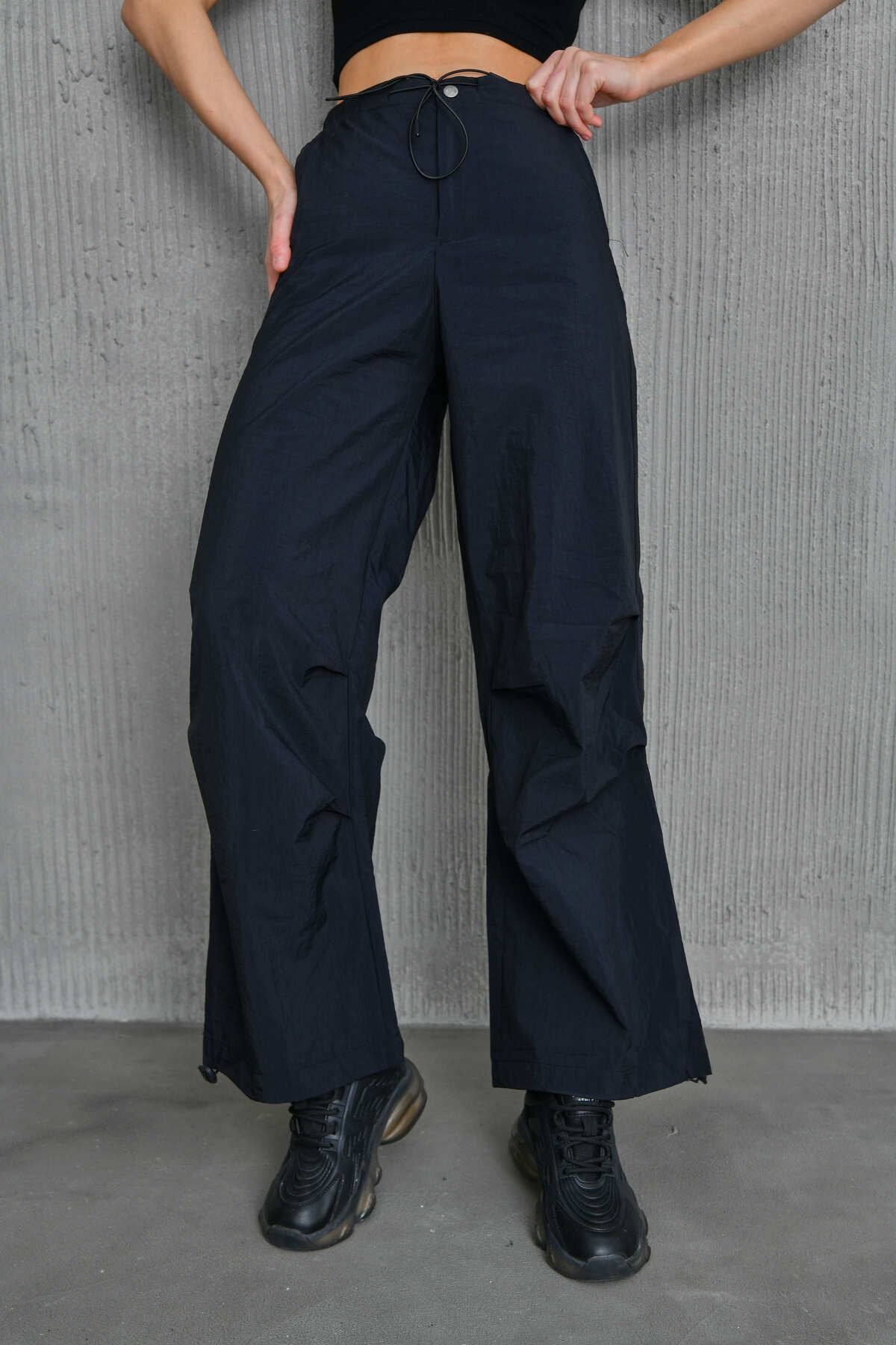 Kadın Beli Lastikli Paraşüt Pantolon Siyah - 38