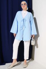 Çift Bağcıklı Poplin Kimono Mavi - S/M