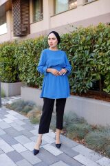 Kadın Bel Ve Kol Büzgülü Ayrobin Tunik Mavi - 42