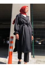 Kadın Düğmeli Trençkot Siyah - 38