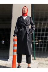 Kadın Düğmeli Trençkot Siyah - 38