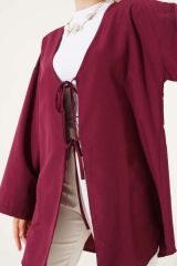 Çift Bağcıklı Poplin Kimono Bordo - L/XL