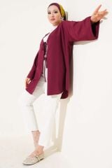 Çift Bağcıklı Poplin Kimono Bordo - L/XL
