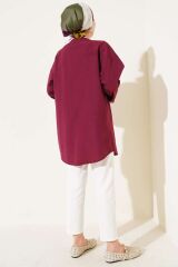 Çift Bağcıklı Poplin Kimono Bordo - L/XL