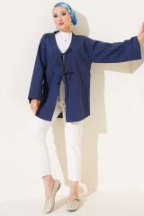 Çift Bağcıklı Poplin Kimono Lacivert - S/M