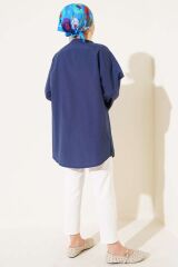 Çift Bağcıklı Poplin Kimono Lacivert - S/M