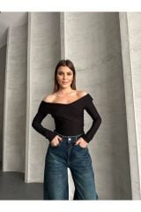 Kadın Madonna Yaka Uzun Kollu Bluz Siyah - S